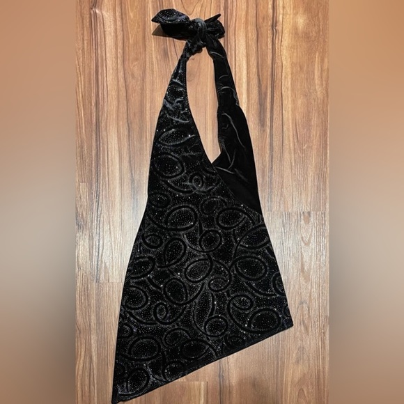 3 Wishes Black Sparkle Asymmetrical Halter Sexy Club Dress - XS - Picture 1 of 2